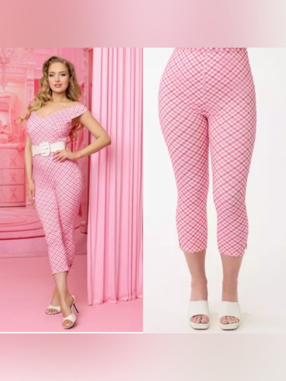 🎀PRICE FIRM🎀NWT Barbie Unique Vintage Pink & White Gingham Rachelle Capri Pants